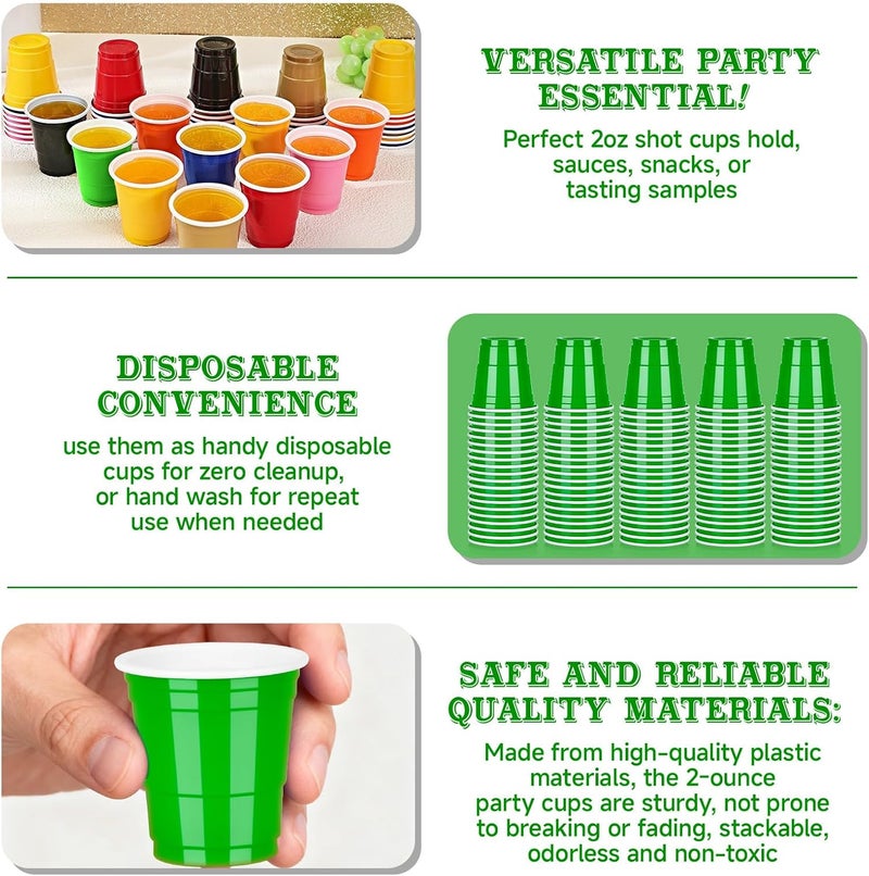 Pineburg 100Pack 2oz Carnival Plastic Shot Cups, Green Plastic Shot Glasses, Mini Disposable Cups for Parties Valentine's Day Weddings Birthday Party Games & Events Supplies(Green) - Image 3